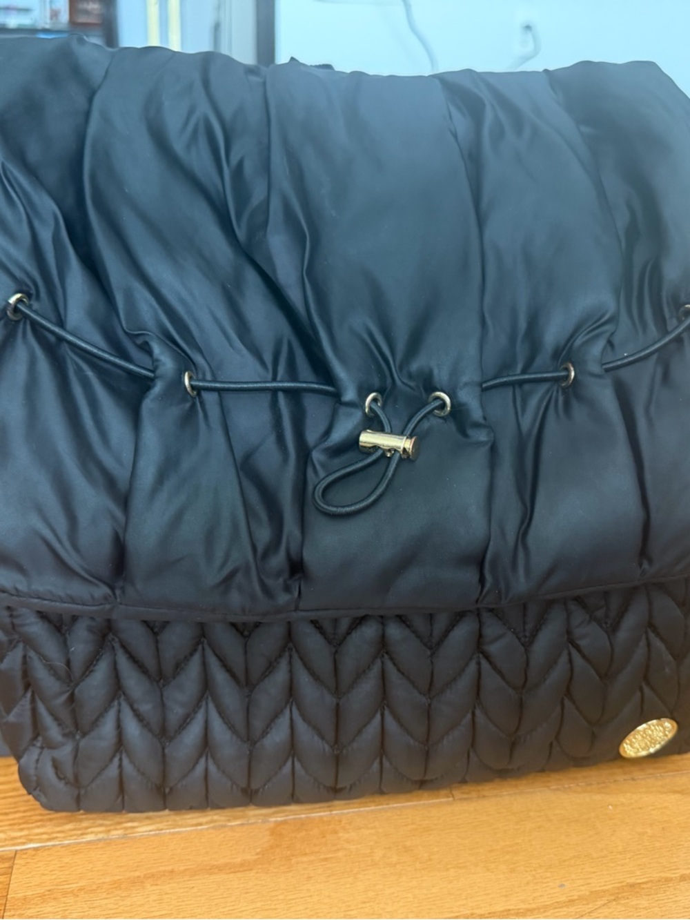 HAPP Quilted Black Drawstring Women's Diaper Bag/Baby Bag